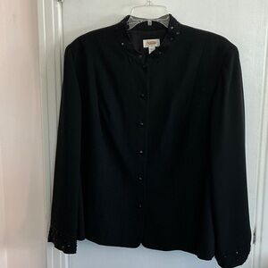 Talbots Woman Black Beaded Collar &Cuffs Dressy Jacket